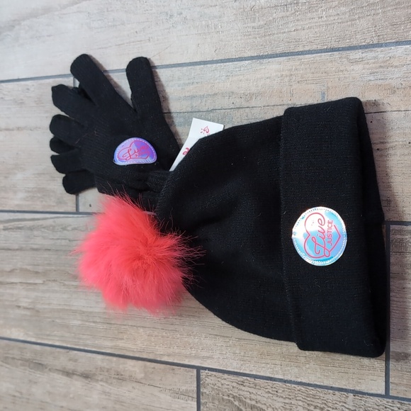 NWT Live Justice Kid's Matching Woven Winter Hat/Pom-Pom Beanie and Gloves - Picture 1 of 6